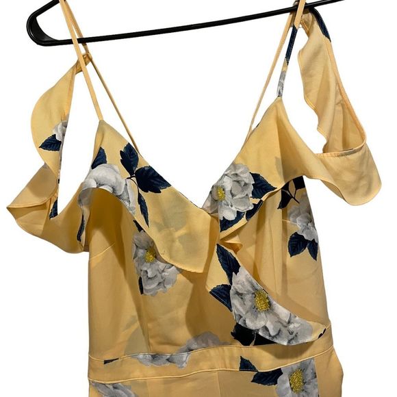 NEW Xhilaration Yellow Gray Romantic Floral Strappy Off the Shoulder Jumpsuit - Picture 2 of 8